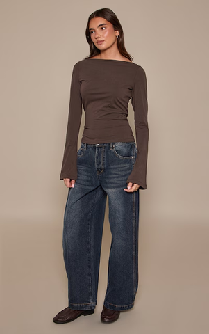 Indigo Pleat Side Wide Leg Jeans
