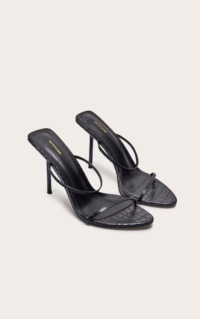 Croc Faux Leather Barely There Point Toe High Heels- Black