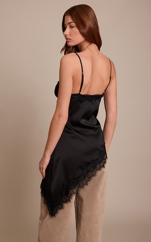 Satin Lace Detail Asymmetric Long Top
