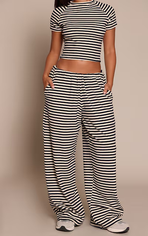 Petite Charcoal Striped Soft Fleece Straight Leg Joggers