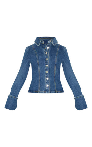 Petite Light Blue Long Sleeve Fitted Denim Shirt