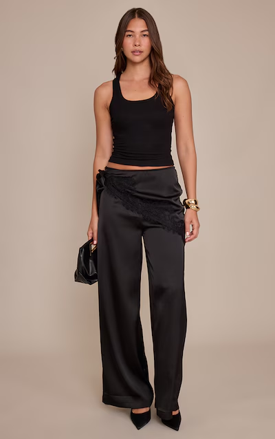 Satin Scarf Wide Leg Trousers