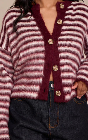Petite Stripe Brushed Knit Cardigan