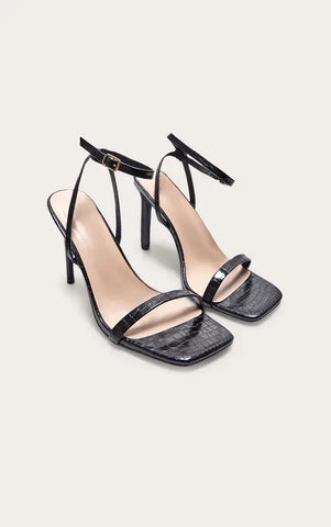 Plum Croc Square Toe Barely There Strap High Heeled Sandals