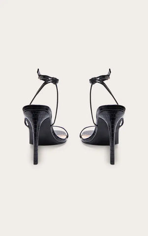 Plum Croc Square Toe Barely There Strap High Heeled Sandals