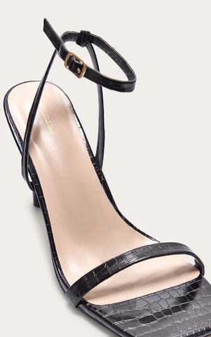 Plum Croc Square Toe Barely There Strap High Heeled Sandals