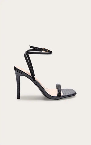 Plum Croc Square Toe Barely There Strap High Heeled Sandals
