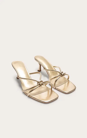 Pu Wide Fit Square Toe Knotted Heeled Mules