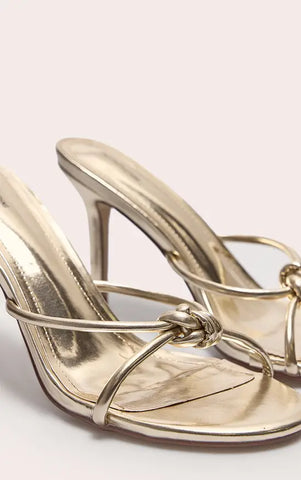 Metallic Knotted Mid Heeled Mule Sandals