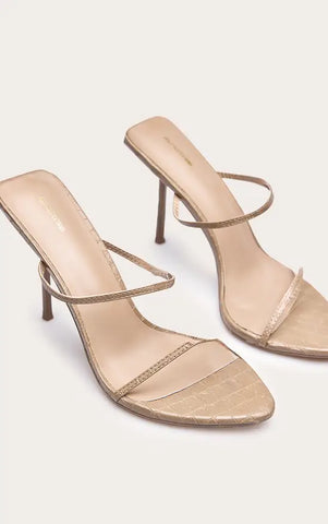 Croc Faux Leather Barely There Point Toe High Heels- Burgundy