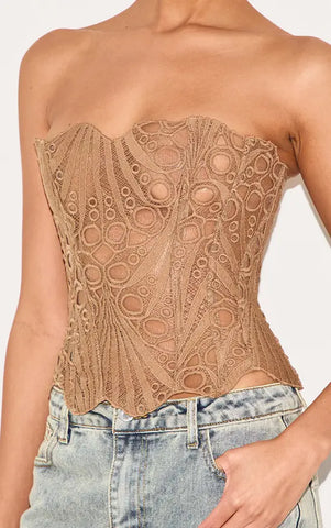 Black Textured Sheer Floral Lace Corset