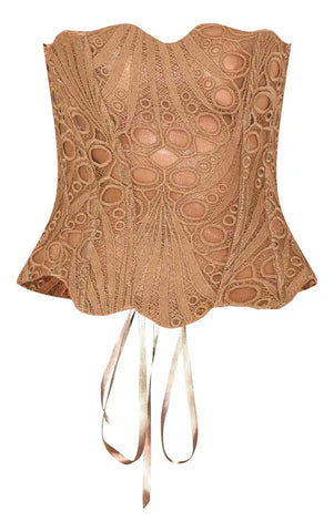 Black Textured Sheer Floral Lace Corset
