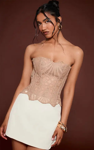 Black Textured Sheer Floral Lace Corset