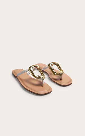 Toe Thong Trim Detail Resin Sole Flat Sandals