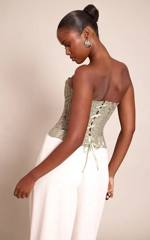 Black Textured Sheer Floral Lace Corset