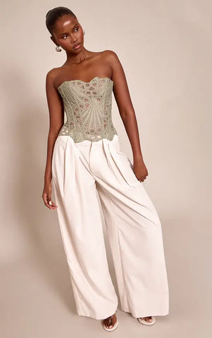 Black Textured Sheer Floral Lace Corset
