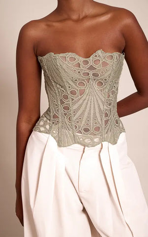 Black Textured Sheer Floral Lace Corset