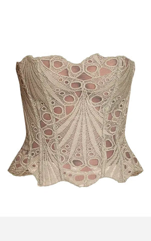 Black Textured Sheer Floral Lace Corset