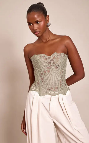 Black Textured Sheer Floral Lace Corset