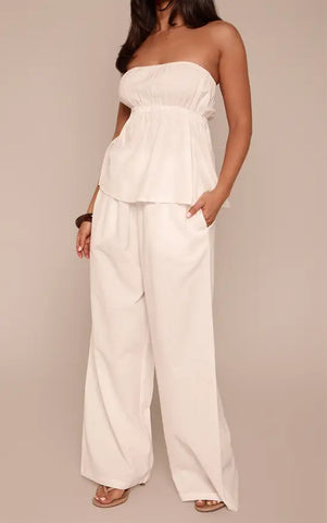 Linen Look Floaty Wide Leg Trousers Co-ord