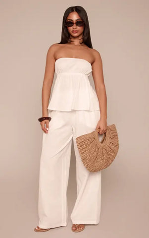 Linen Look Floaty Wide Leg Trousers Co-ord