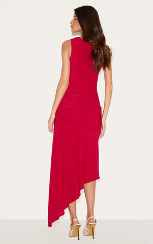 Double Layer Asymmetrical Ruched Midaxi Dress