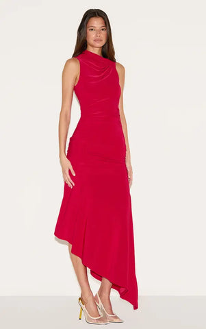 Double Layer Asymmetrical Ruched Midaxi Dress