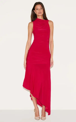 Double Layer Asymmetrical Ruched Midaxi Dress
