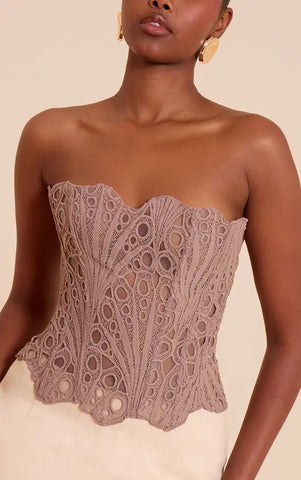 Black Textured Sheer Floral Lace Corset