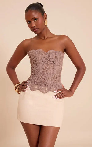 Black Textured Sheer Floral Lace Corset