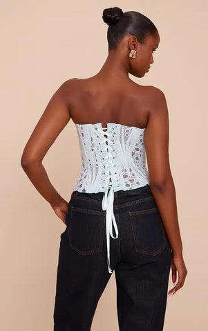 Black Textured Sheer Floral Lace Corset
