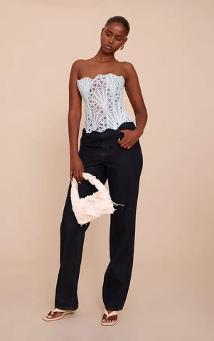Black Textured Sheer Floral Lace Corset