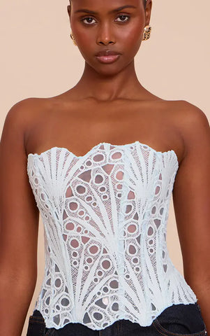 Black Textured Sheer Floral Lace Corset