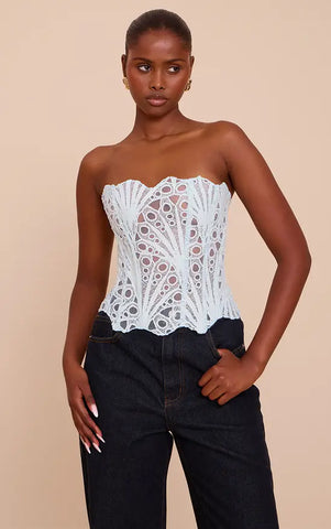 Black Textured Sheer Floral Lace Corset