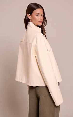 Cream Faux Leather Funnel Neck Jacket