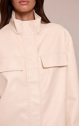 Cream Faux Leather Funnel Neck Jacket