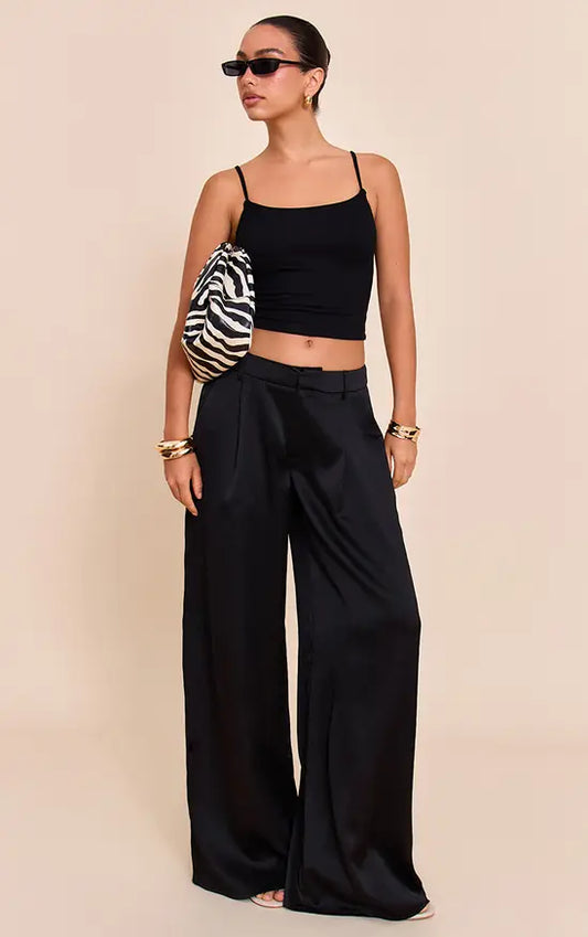 Textured Satin Double Pleat Wide Leg Trouser