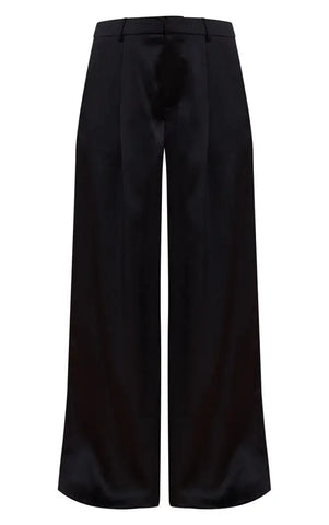 Textured Satin Double Pleat Wide Leg Trouser