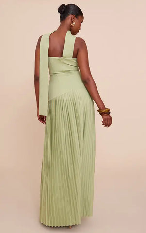 Woven Asymmetric Pleated Maxi Dress