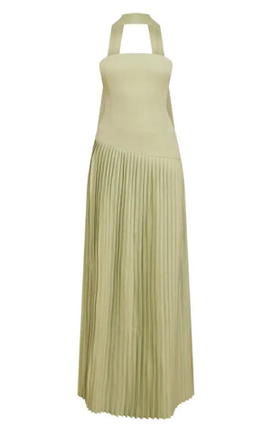 Woven Asymmetric Pleated Maxi Dress