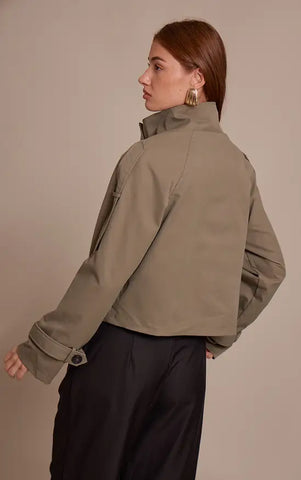 Double Breasted Funnel Neck Cropped Trench Coat