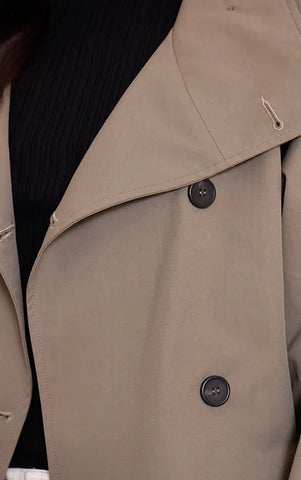 Double Breasted Funnel Neck Cropped Trench Coat