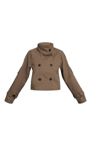 Double Breasted Funnel Neck Cropped Trench Coat