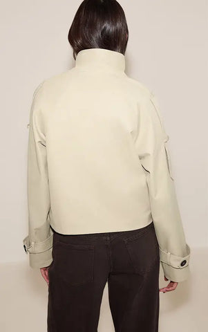 Double Breasted Funnel Neck Cropped Trench Coat