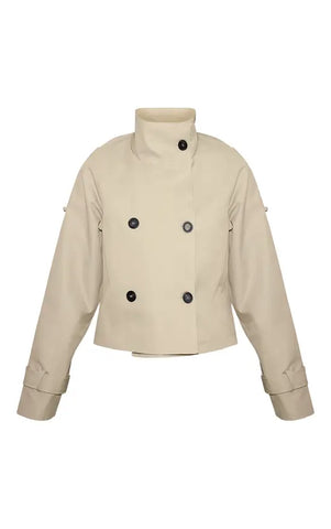Double Breasted Funnel Neck Cropped Trench Coat