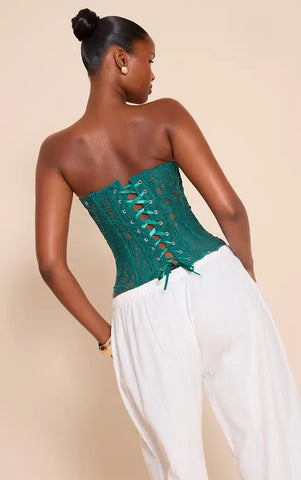 Black Textured Sheer Floral Lace Corset