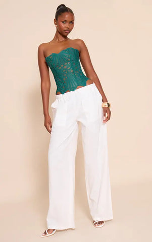 Black Textured Sheer Floral Lace Corset