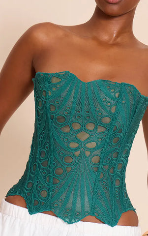 Black Textured Sheer Floral Lace Corset