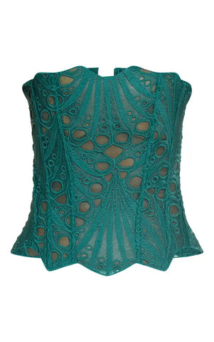 Black Textured Sheer Floral Lace Corset
