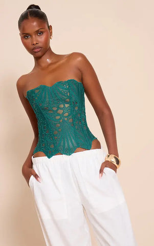Black Textured Sheer Floral Lace Corset